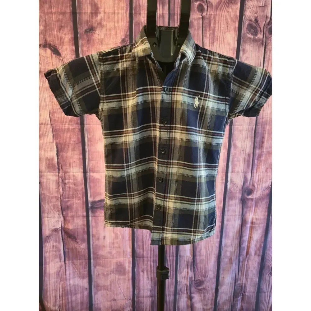 Ralph Lauren Boys Size 6Y Plaid Short Sleeve Button Down Shirt Custom Fit NWOT